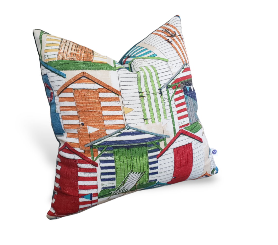 Beach Hut Luxury Throw Pillow. Indoor/outdoor Designer Cushion Cover.