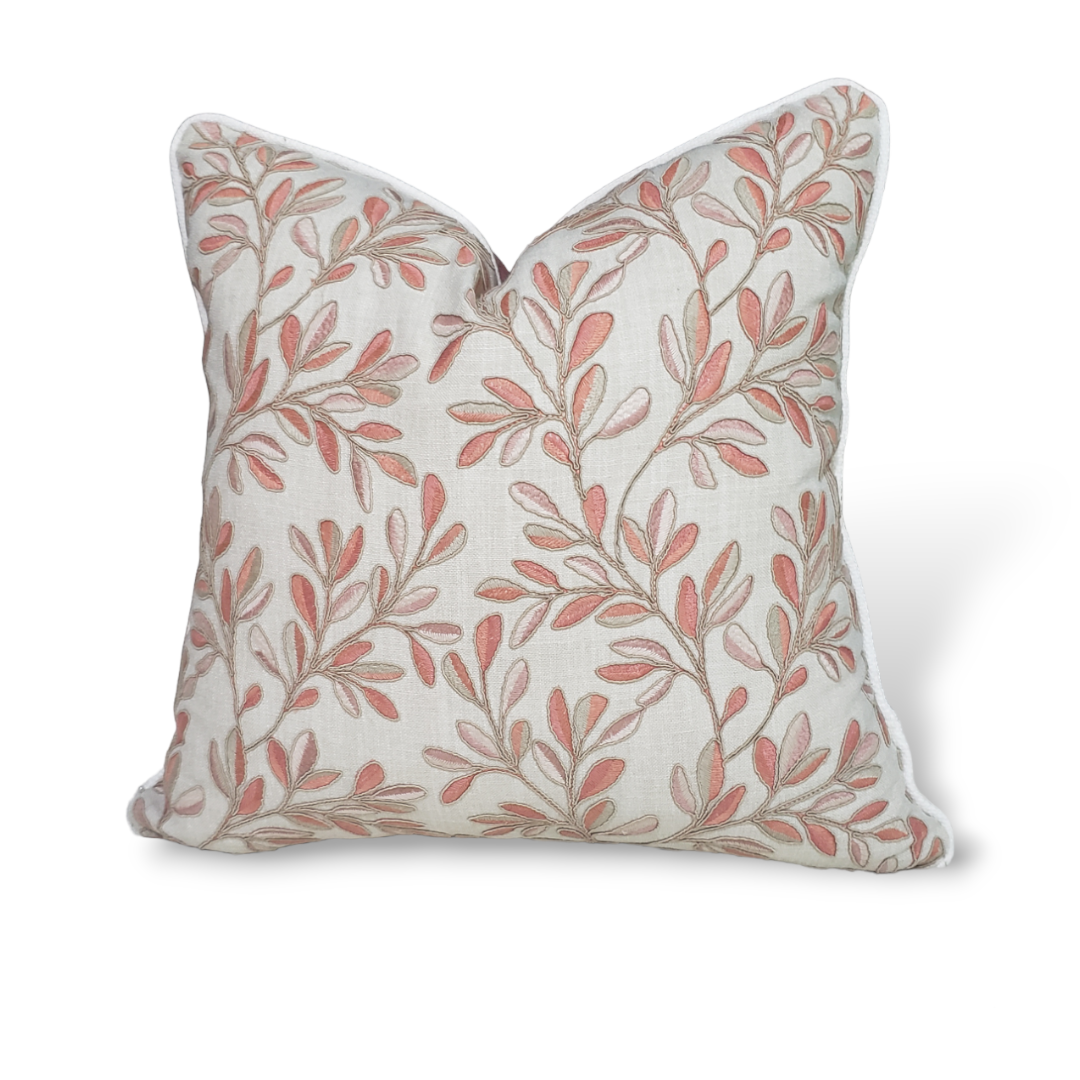 Relax and indulge in the luxurious style of this exquisite P Kaufmann throw pillow. Crafted with the elegant Leafage fabric in a coral and pink color palette, the intricate embroidery pattern is accented by the crisp white piping, creating a stunning accent piece for any space.
 
Highlights 
20x20 in 
Pillow Cover and Free insert Included