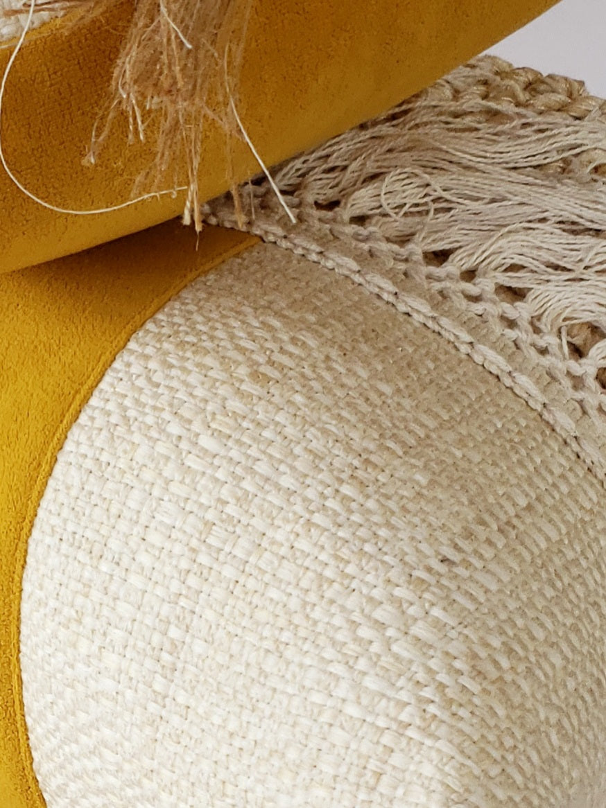 Elevate your home decor with our Fiokim Mustard Deluxe Square Pillow Cover. Crafted with luxurious mustard suede-like fabric, this designer pillow features a sophisticated woven ivory and beige design. Perfect for your sofa or bedroom, its matching reverse and double stitched, sealed edges add a touch of elegance. The invisible zipper ensures a seamless and polished look.
Luxury pillow for your sofa.