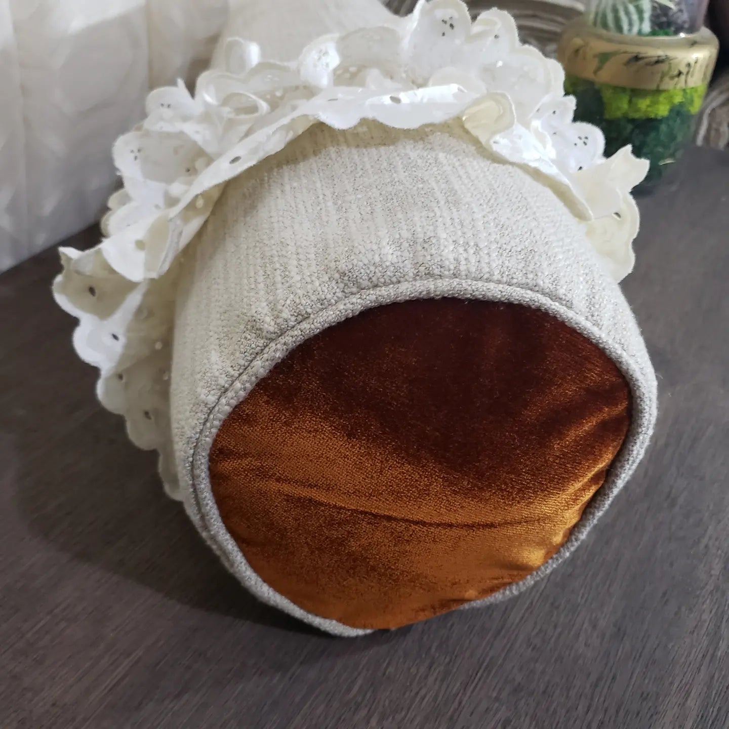 Luxury Textured Biege and Copper Bolster Pillow