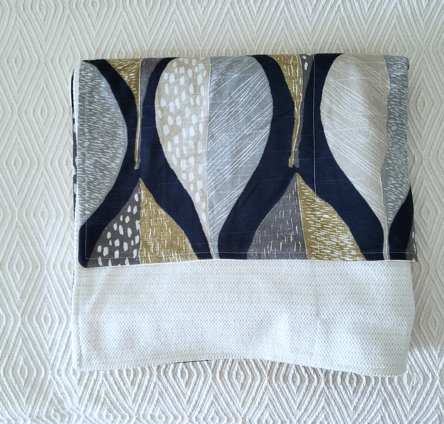 Robert Allen Woodblock Leaf Indigo Luxury Throw. Designer Bed Runner.