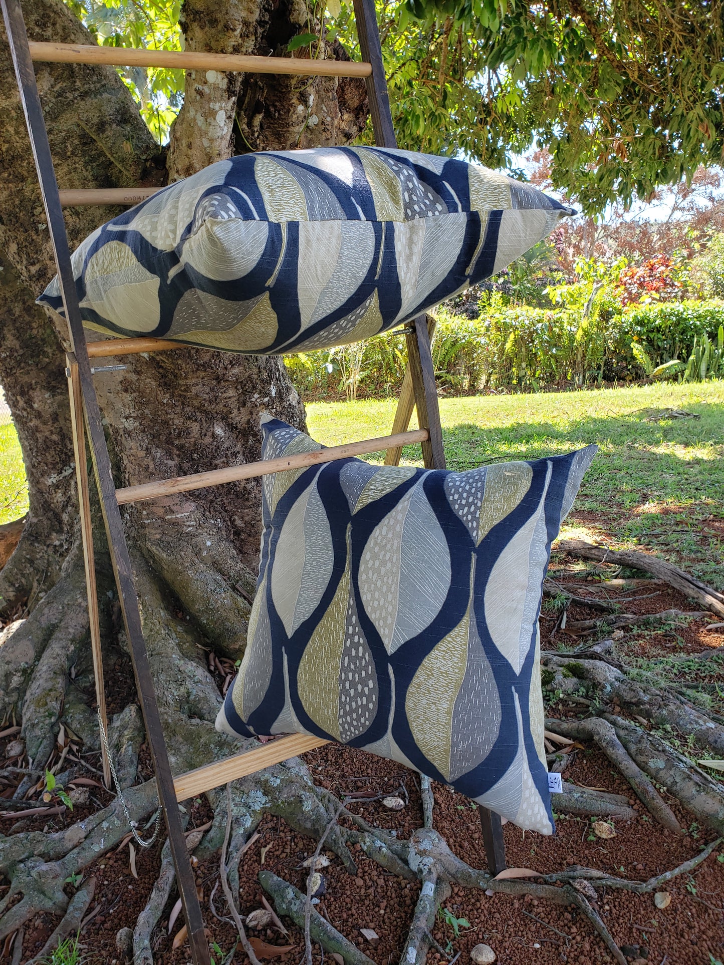Robert Allen Woodblock Leaf Indigo Luxury Decorative Throw Pillow.