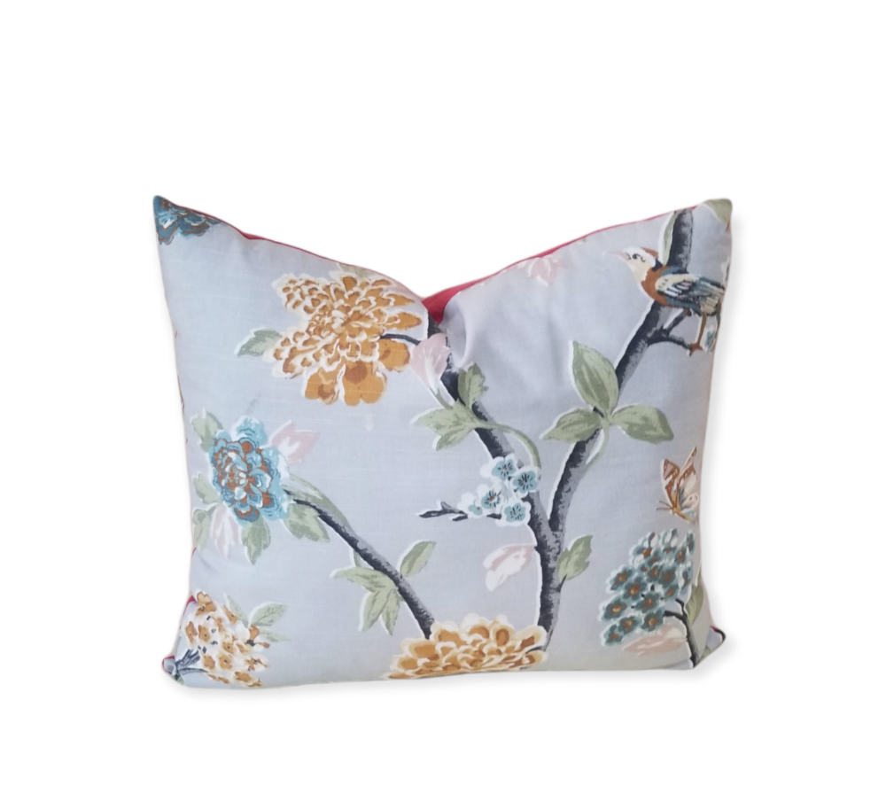 Shop our Robert Allen Helene Gray Euro Pillow Today. Shop Luxury Designer Decorative Throw Pillow Covers with Advenique Home Decor. This Pillow is made from the lovely Robert Allen Helene Gray fabric, boasting colors such as gray, olive green, dusty pink and white its the perfect addition for your space. Shop high end accent throw pillow now and get international shipping.