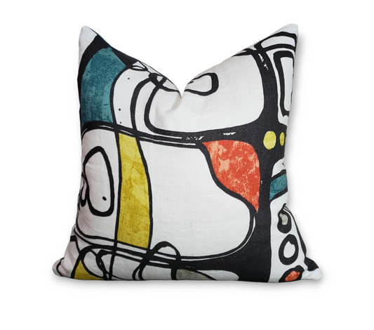 Add a pop of color and character to your space with this fun and whimsical decorative pillow.  Boasting playful colors such as yellow, aqua, teal and red this pillow goes well with a variety of design styles.  Complete with a solid teal microfiber reverse for a fresh new look.   Shop our Kravet Medford Designer Pillow today!