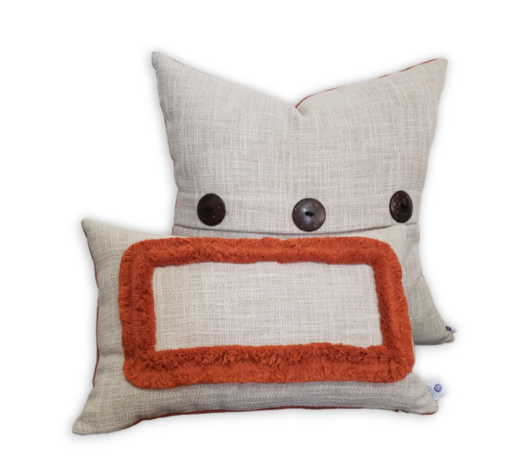 Coco Orange Luxury Decorative Throw Pillow. Orange and beige Cushion Cover.