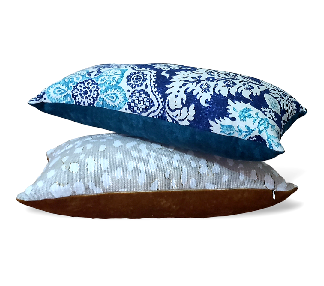 Magnolia Home Belmont Harbour Royal Blue and Teal Luxury Designer Decorative Pillows. Cushion Covers