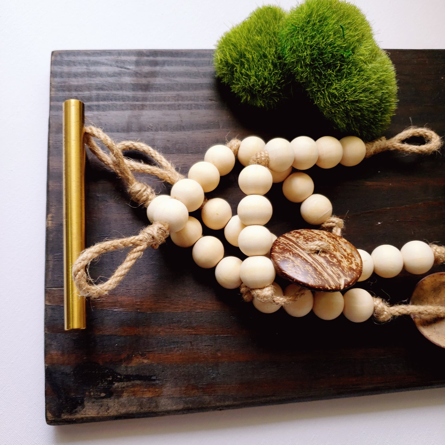 Modern Farmhouse Jute Rope and Wooden Bead Curtain Tiebacks