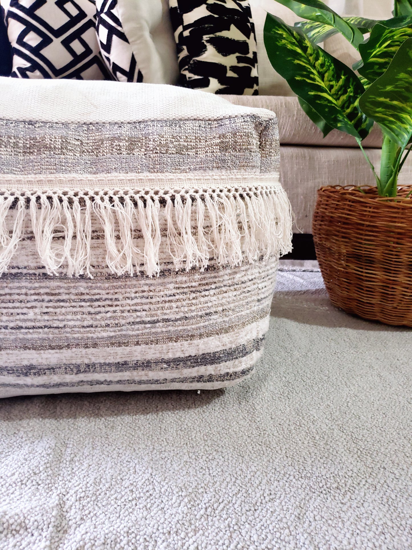 Rustic Boho Nuetral Pouf