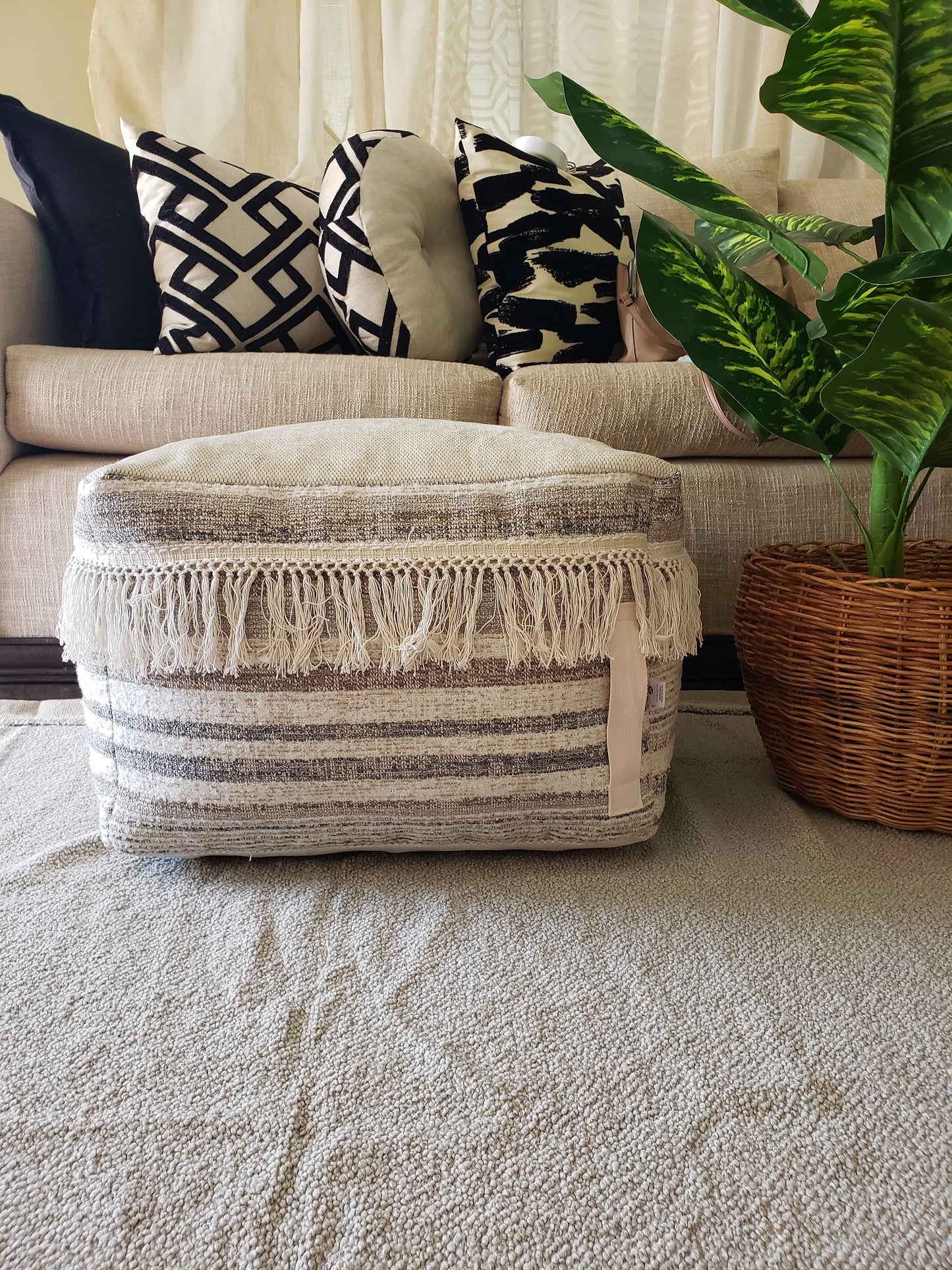 Rustic Boho Nuetral Pouf