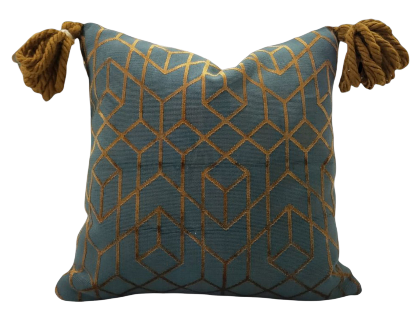 Elevate your home decor with our luxurious Romonique Copper Designer Geometric Cushion. Handmade from Romo Botero copper fabric, this unique designer cushion exudes elegance and sophistication. The copper tasseled accents add a touch of opulence to any room. Elevate your space with international designer fabric.