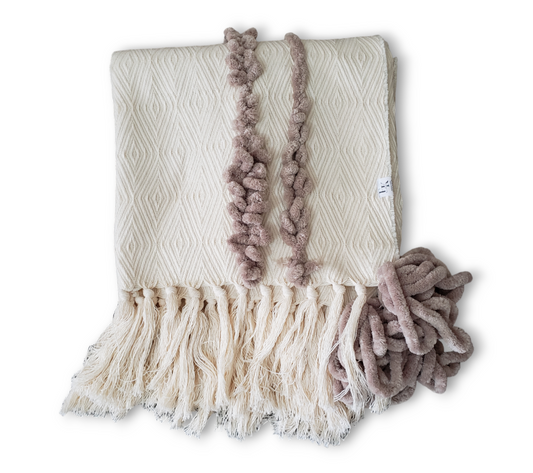 Duo Nuetral Reversible Woven Throw Blanket with Tassels