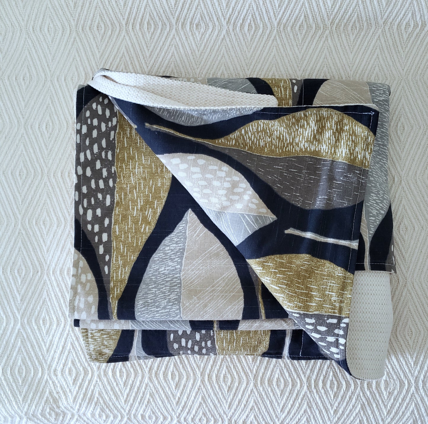 Robert Allen Woodblock Leaf Indigo Luxury Throw. Designer Bed Runner.