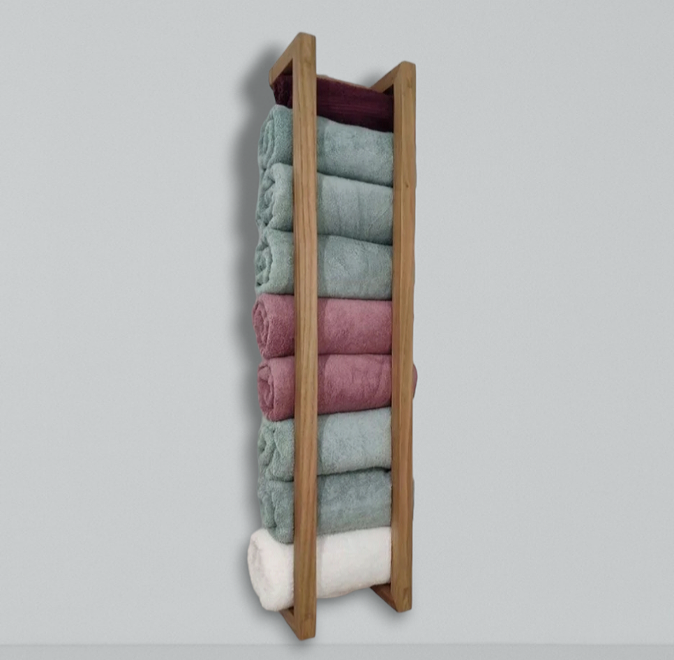 Wooden wall Mounted towel Rack.  Towel Shelf.