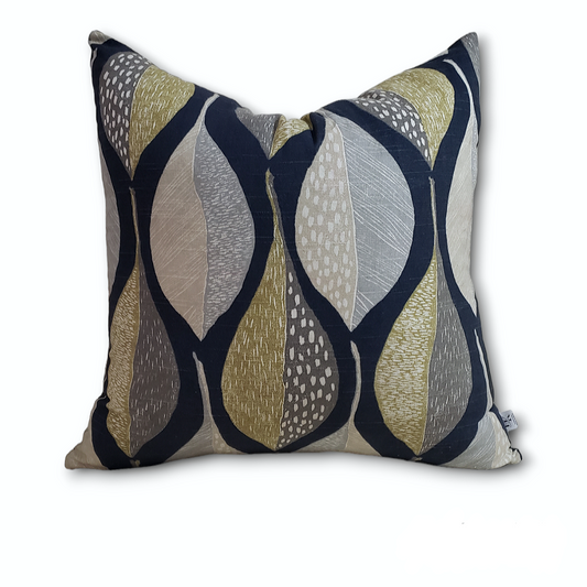 Robert Allen Woodblock Leaf Indigo Luxury Decorative Throw Pillow.