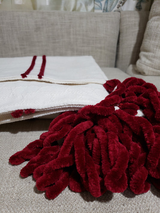 Reneecé Ivory and Ruby Red Bed Runner.  Luxury Reversible Throw Blanket.