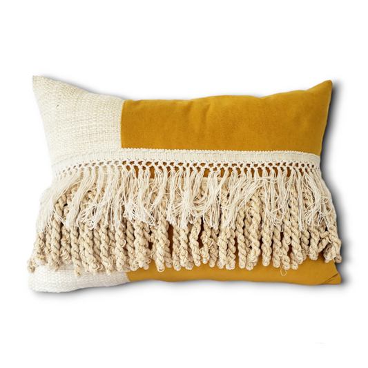 Experience the ultimate luxury with our Fiokim Mustard Deluxe tassels Lumbar Pillow Cover. Made from a soft, suede-like designer fabric in striking mustard yellow, this reversible cushion cover will add a touch of elegance to any room. The double-stitched and sealed edges ensure durability and the ivory and beige tassel accent adds a charming touch. Elevate your home decor with our must-have reversible lumbar pillow cover.
Local and international 
Advenique Home Decor.