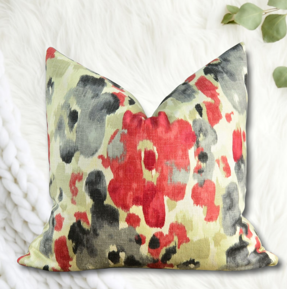 Luxury Decorative Red Grey beige and  black  designer Accent Throw Pillow for Bed or Sofa. - Advenique Home Decor.     A Fiona Kimberly design that is ship local and internationally. Shop decorative throw pillows and cushions, Jamaica, United States, United Kingdom, Canada and the Caribbean.  For the best in unique high  end home decor pieces shop Advenique Home Decor.  See all the latest in interior Design trends, how to stuff and place your pillows design tips and more.