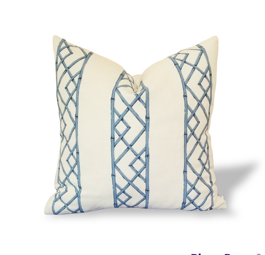 Luxury Lattice Accent  Decorative Throw pillow.  Sarah Richardson for Kravet ultramarine trellis. A Designer handmade decorative throw pillow on sale at Advenique home decor 