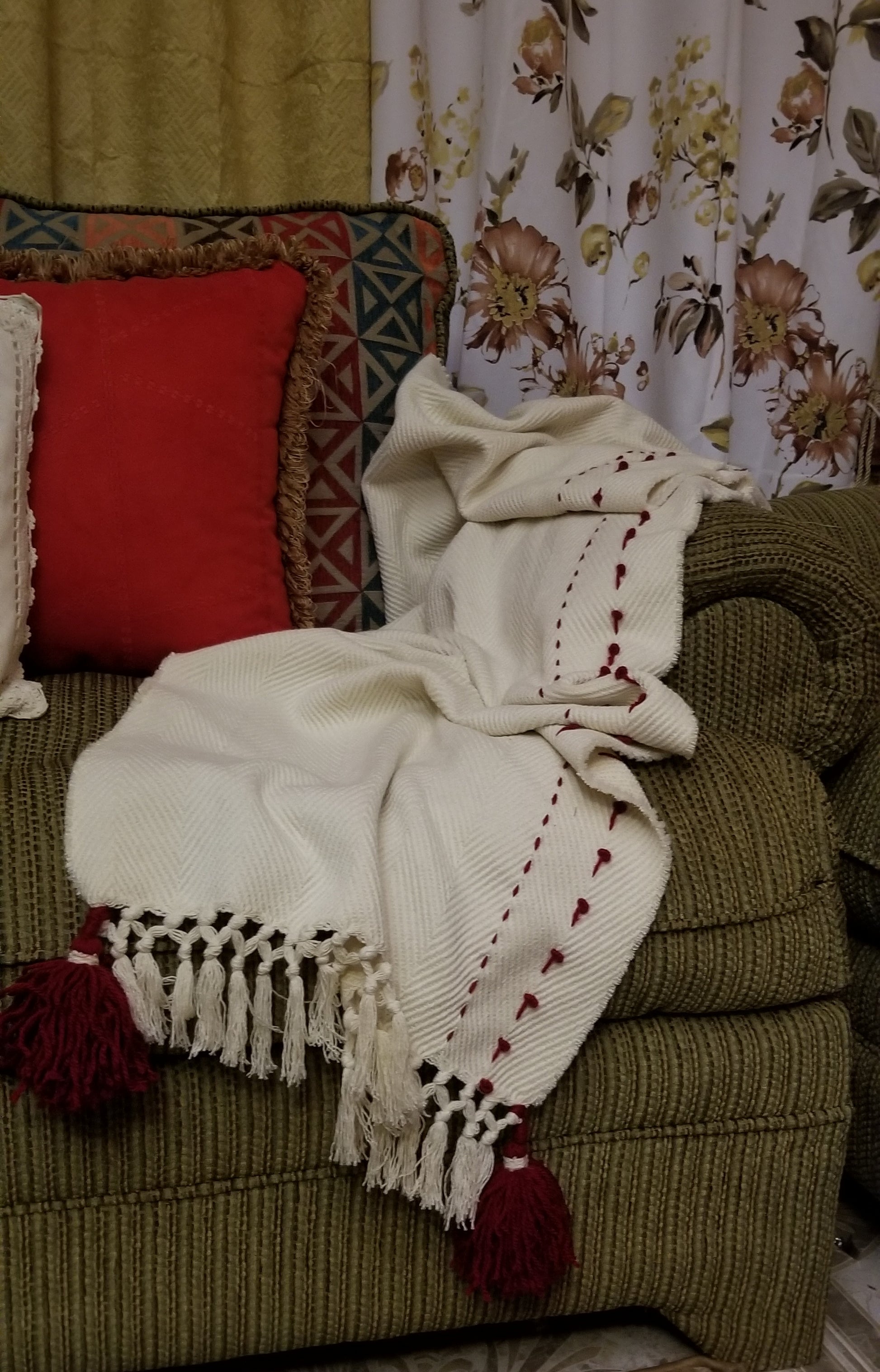 Luxury Beige  and Red Boho Decorative sofa Throw/Runner 20x76.