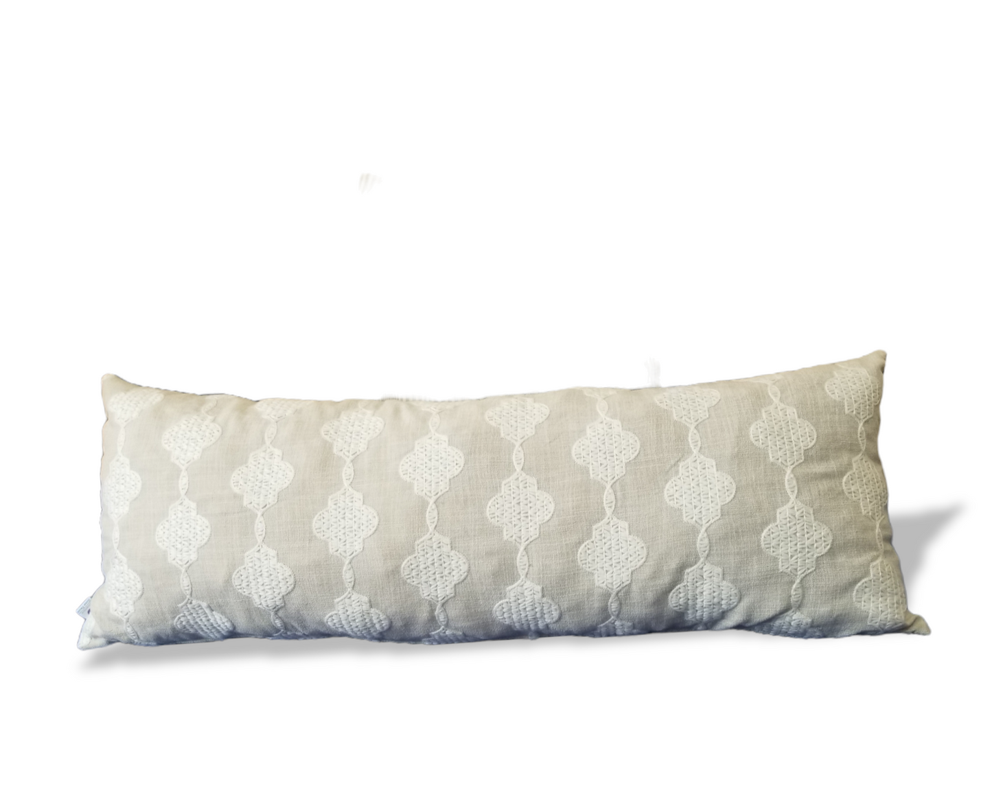 Beige and green embroidered decorative designer pillow.  Made from P Kaufman Emerald velvet and taupe and white Embroidered Fabric. This luxurious beauty is indeed a statement piece.  