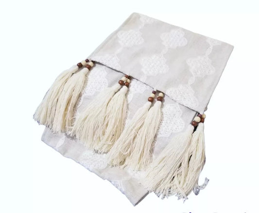 Beige luxury Tribal Throw/Runner bed scarf.  Shop now and save up to 65% off high end throws Runners 