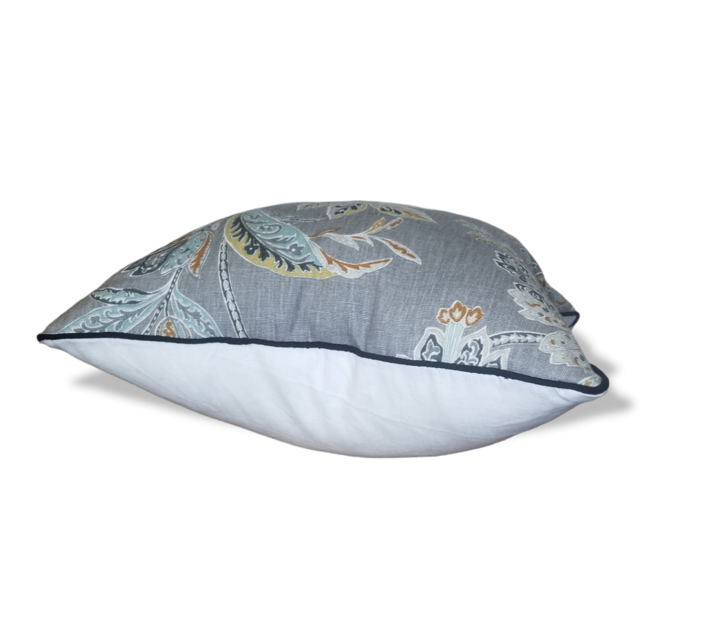 Shop our bestseller designer pillow Covers. Kravet Ishana Tumeric Fabric, this luxurious Decorative throw pillow adds the perfect finishing touch to your home or office decor. With neutral yet fun colors such as;  gray, black, turquoise, orange and aqua this pillow has the ability to blend or mix with a variety of colors.  A Design by Fiona Hall, this throw pillow boasts white linen back and an invisible zipper for a seamless look.  Get international shipping to USA, Canada, UK, Jamaica and the Caribbean.